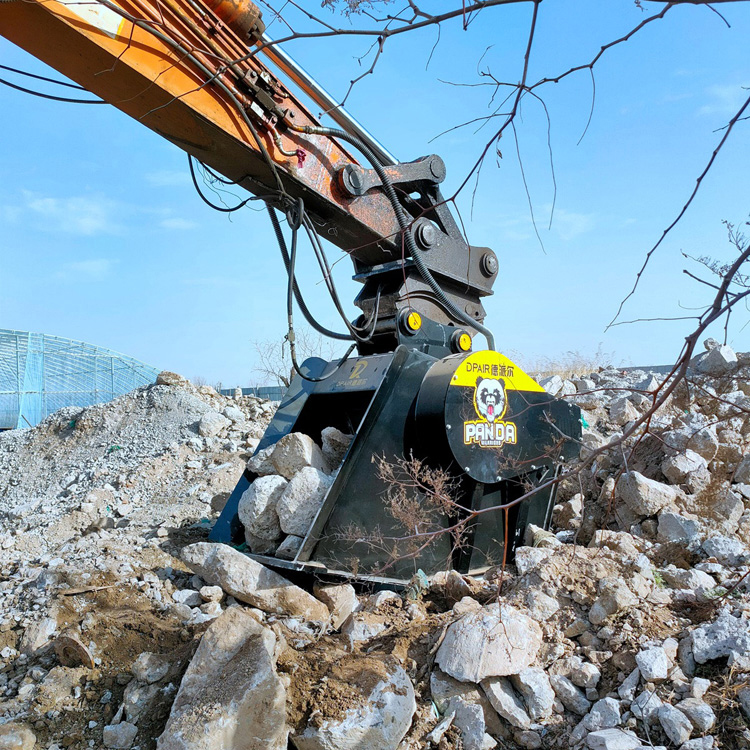 crusher bucket attachment processing rock and rubble