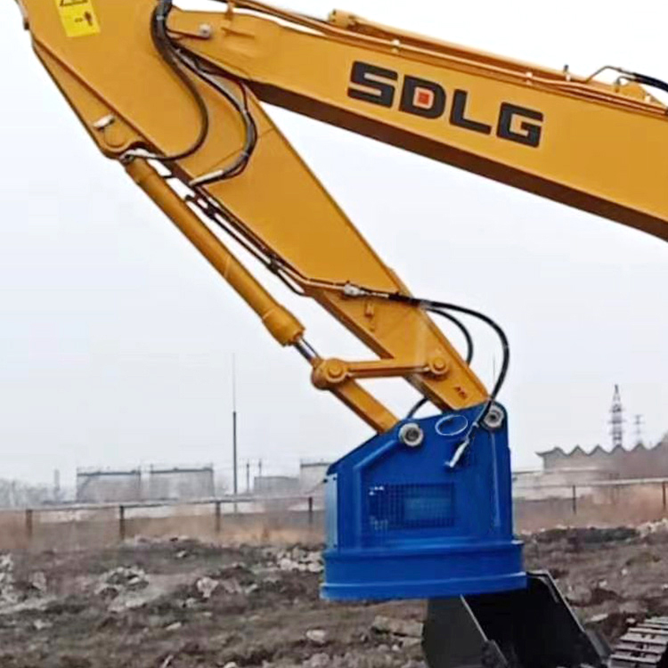 hydraulic scrap magnet mounted on excavator arm