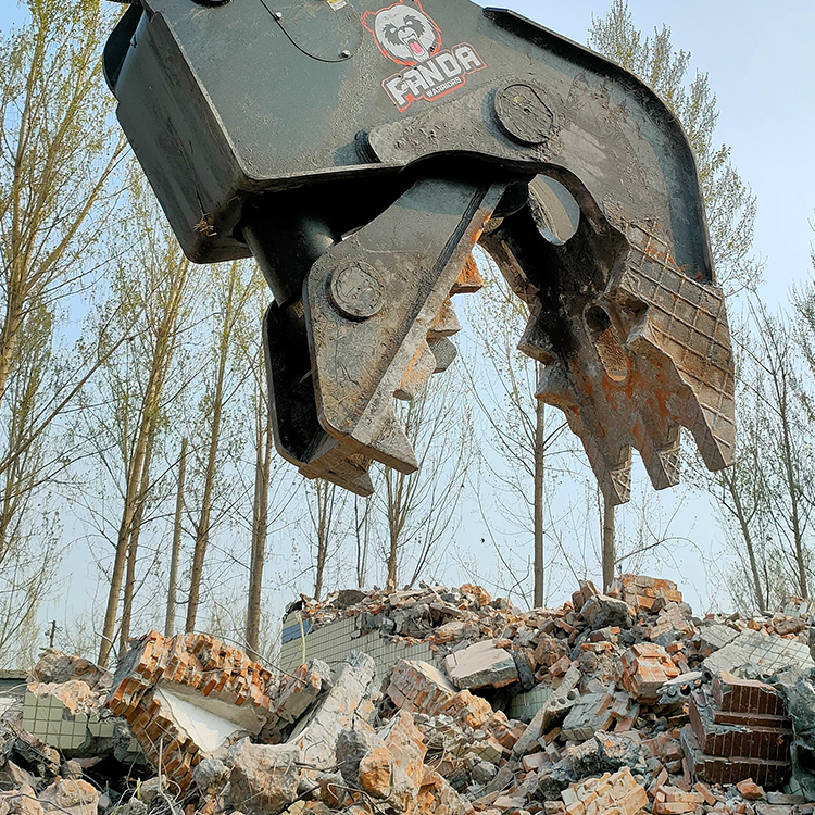 hydraulic pulverizer jaw close-up for concrete crushing