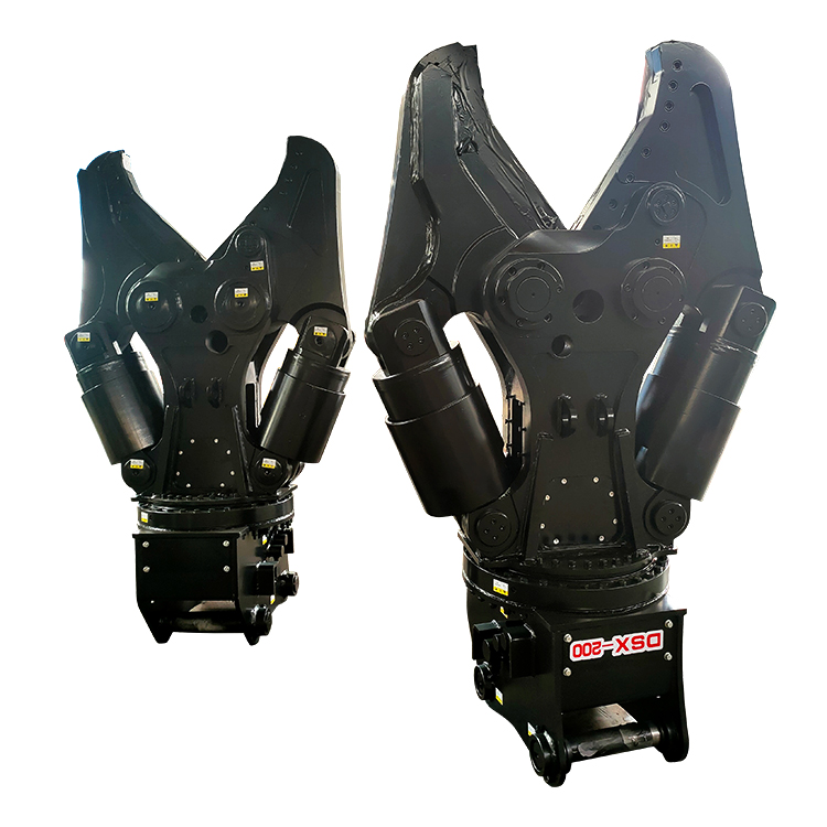 two hydraulic shear models isolated on gray background