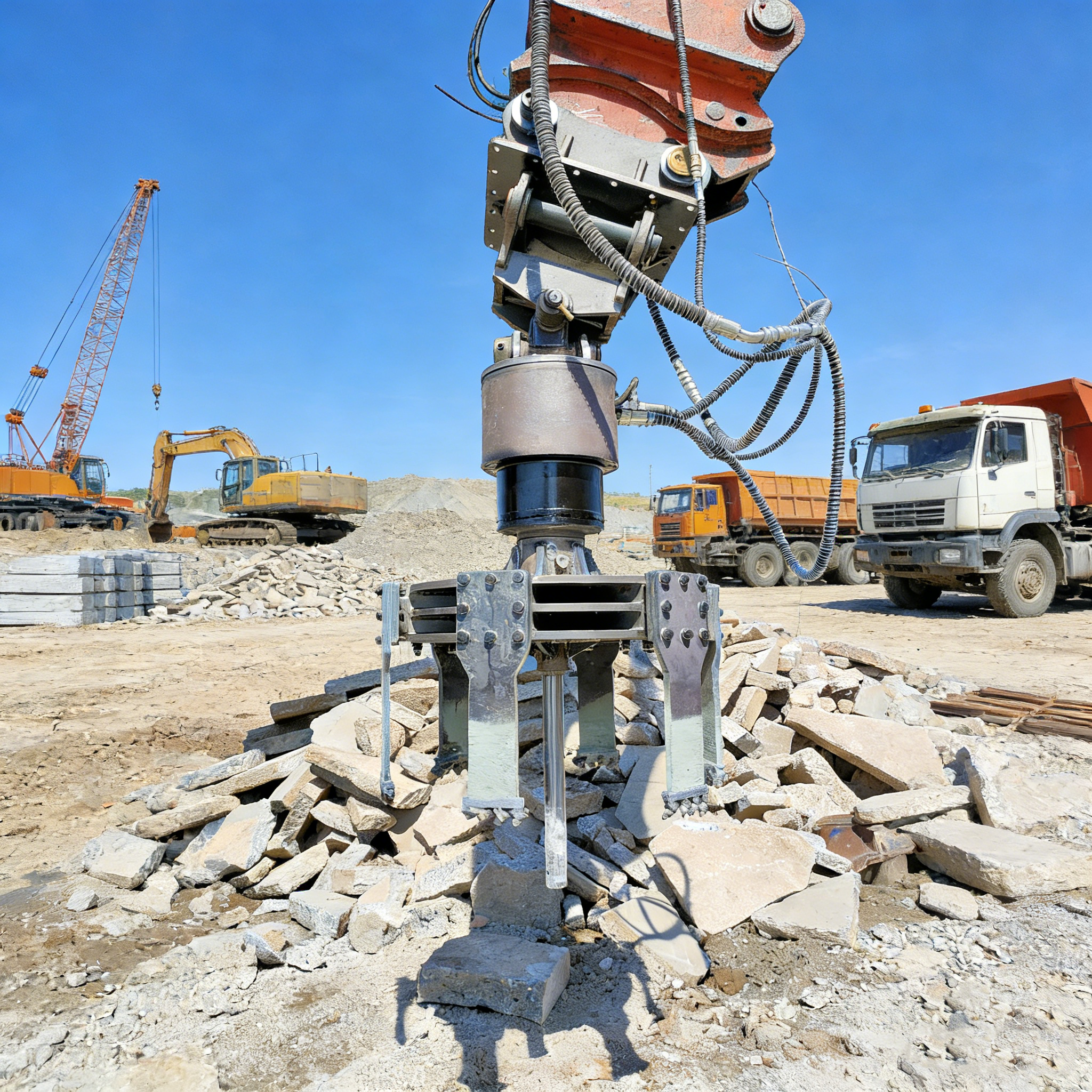 excavator mounted manhole saw cutter attachment at jobsite