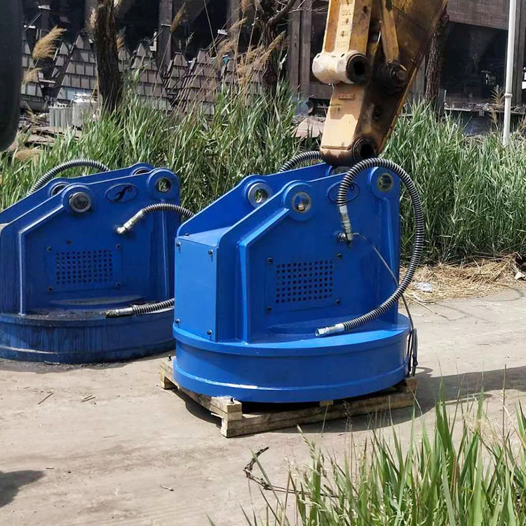 hydraulic magnet attachments displayed in yard