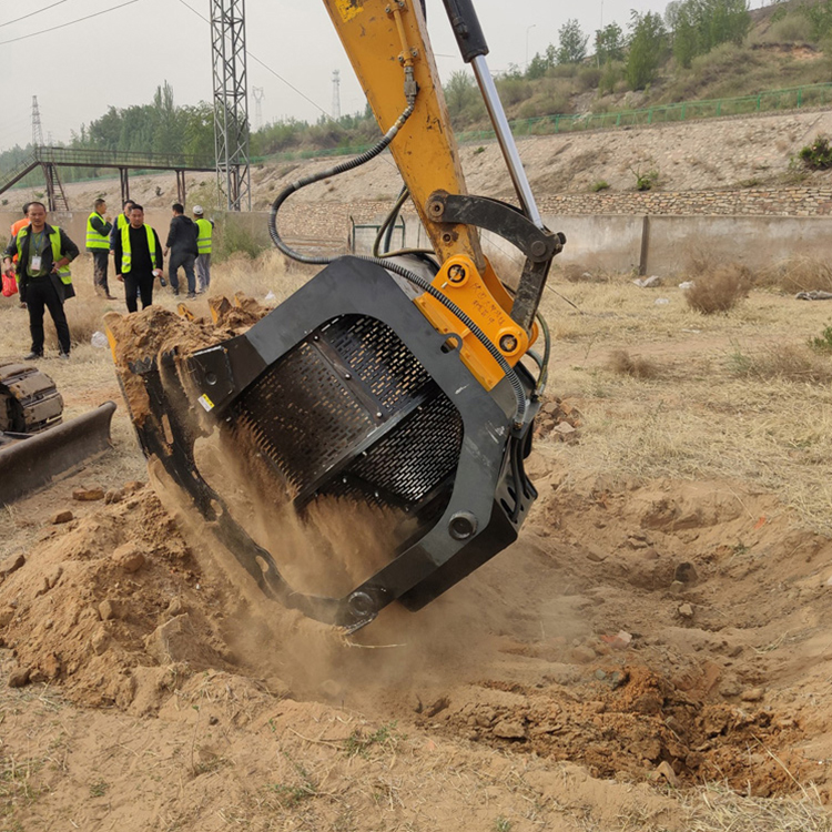 Rotary screening bucket angled product view