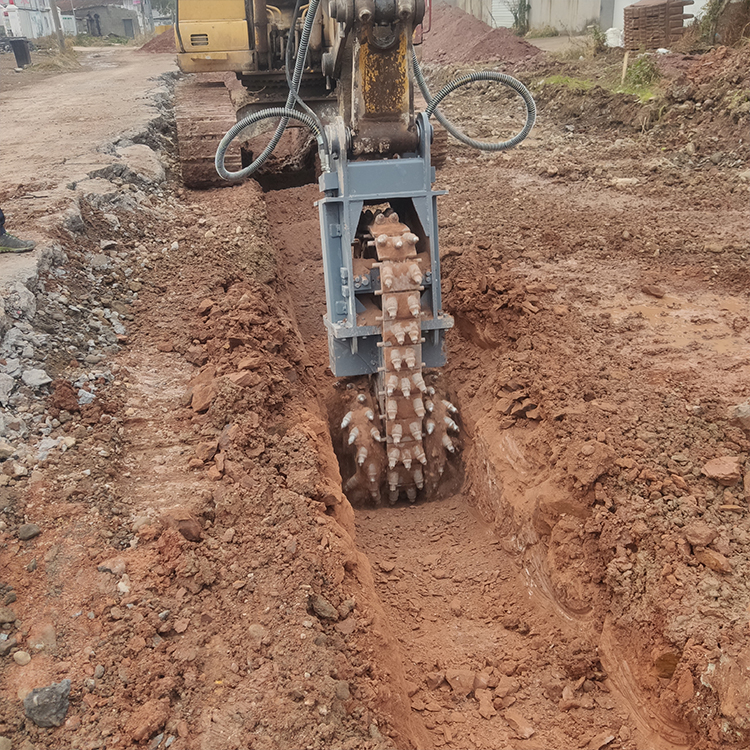 chain cutter attachment for excavator trenching work
