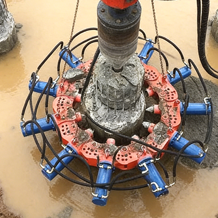 concrete pile cutter top view during foundation pile head removal
