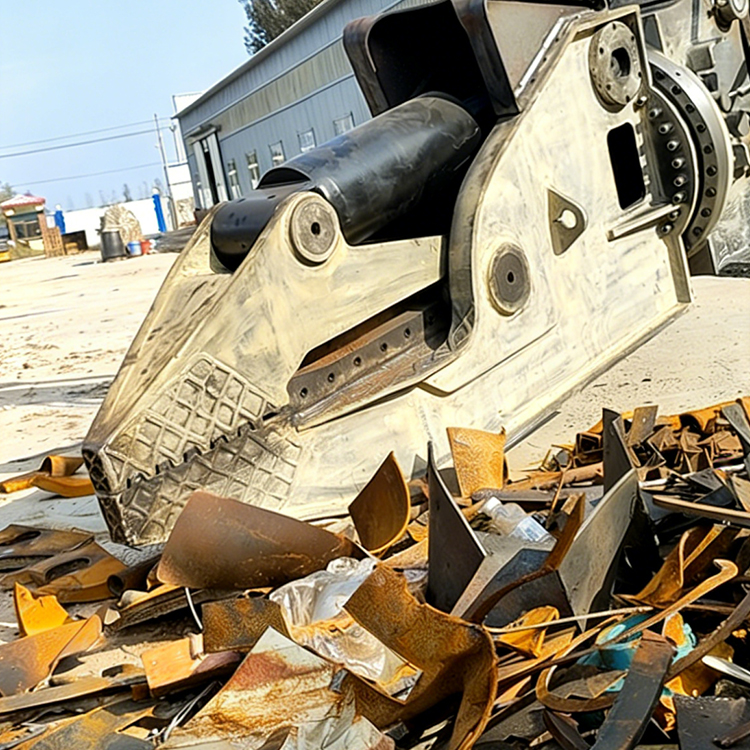 car dismantling shear in scrap yard operation