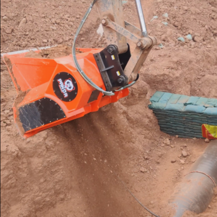screening bucket for excavated soil separation near trench
