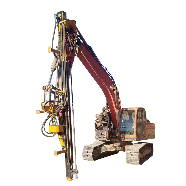 Excavator Drill Attachment with vertical drilling mast for rock drilling