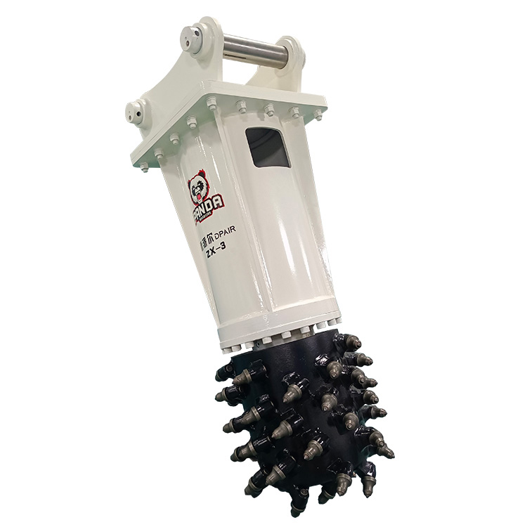 excavator drum cutter angled front view on white background