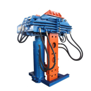 Sheet pile extractor machine side angle for retaining wall removal