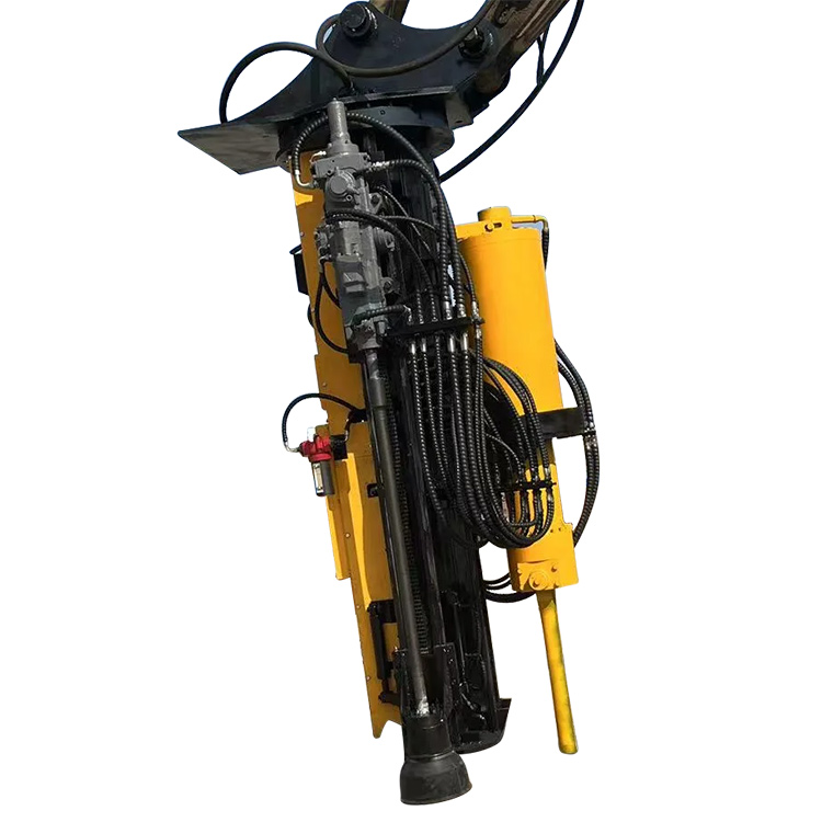 rear view of excavator rock drilling splitting machine attachment