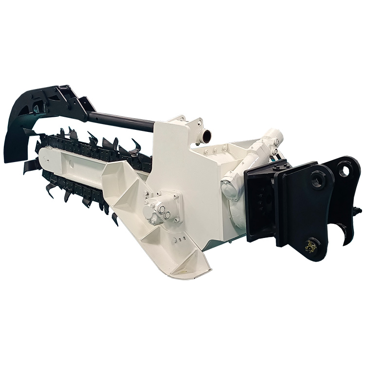 excavator chain trencher attachment rear angle view