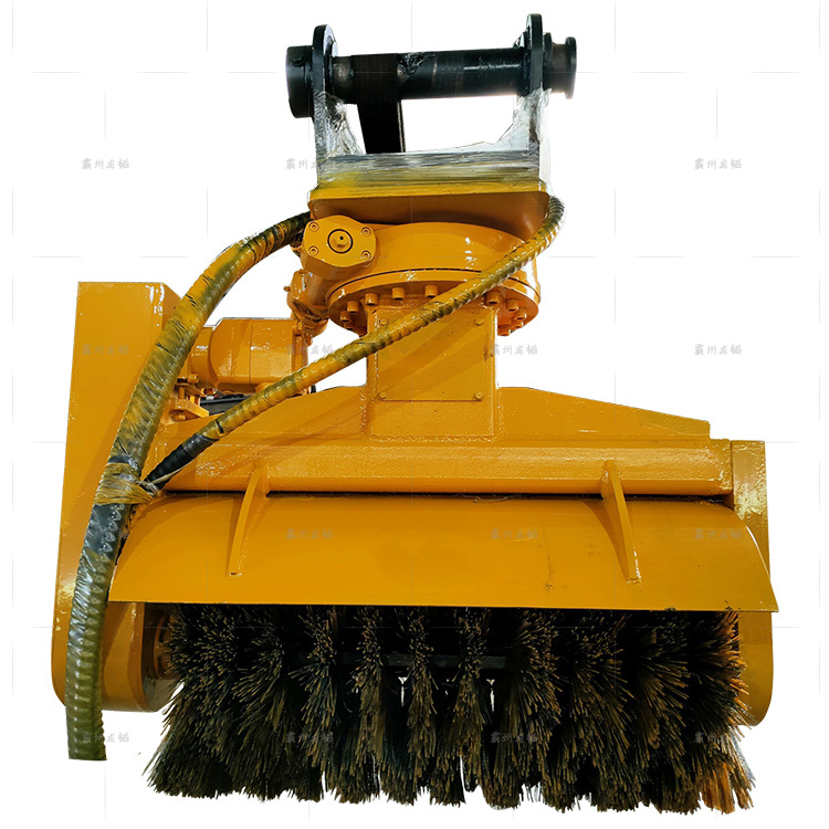 Excavator sweeping brush front photo with roller broom design