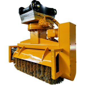 Excavator road sweeper attachment side angle with rotary broom
