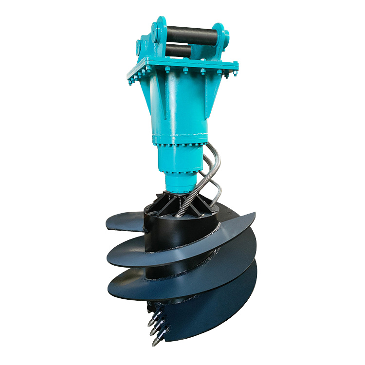 complete excavator auger assembly front view