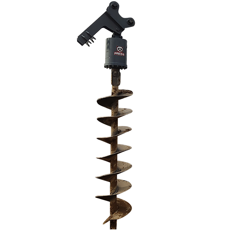 Excavator Earth Auger with hydraulic drive and drilling bit on plain background