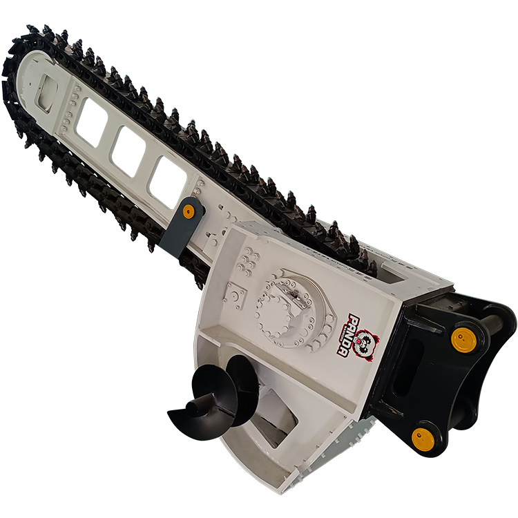 Hydraulic Chain Trencher angled view with drive head