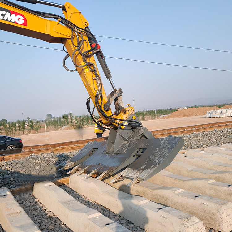 Rail Tie Inserter attachment working on concrete sleeper installation