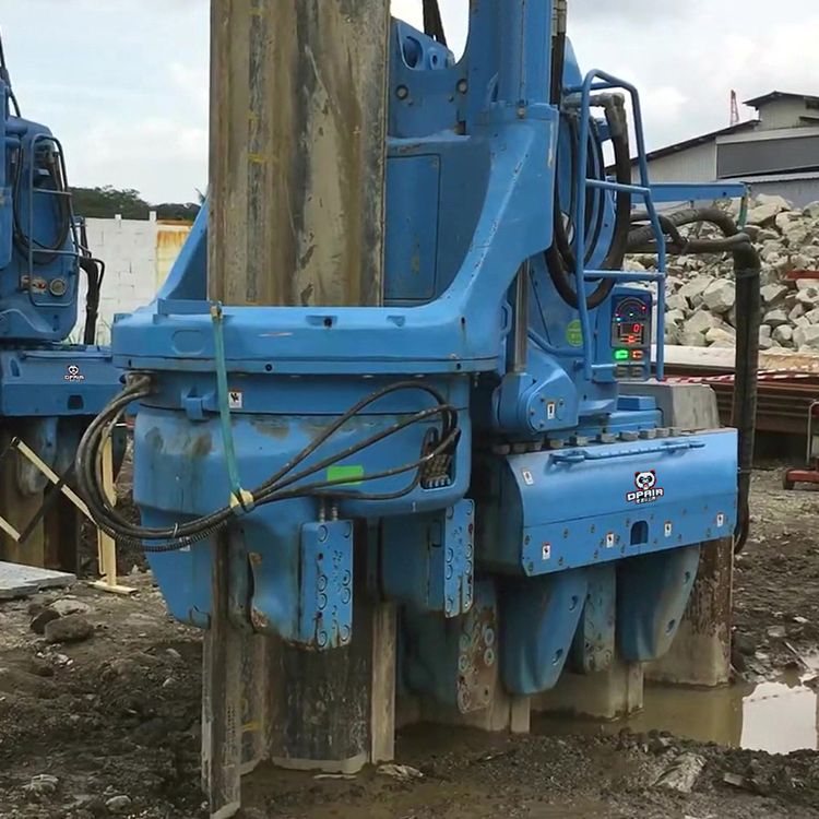Silent Piling Machine pressing sheet piles at construction site