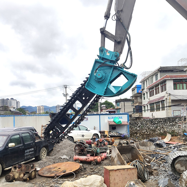Excavator Mounted Chain Trencher on construction site
