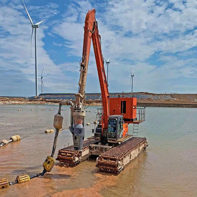 Cutter Suction Dredge Pump operating on amphibious excavator platform