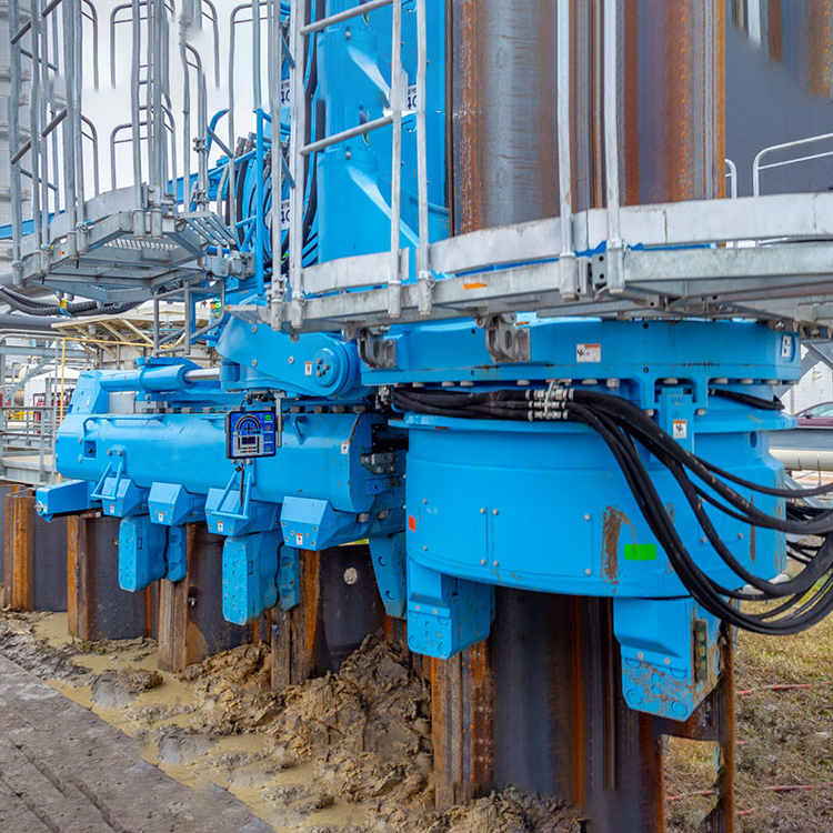 Static Sheet Pile Driver operating in industrial construction project
