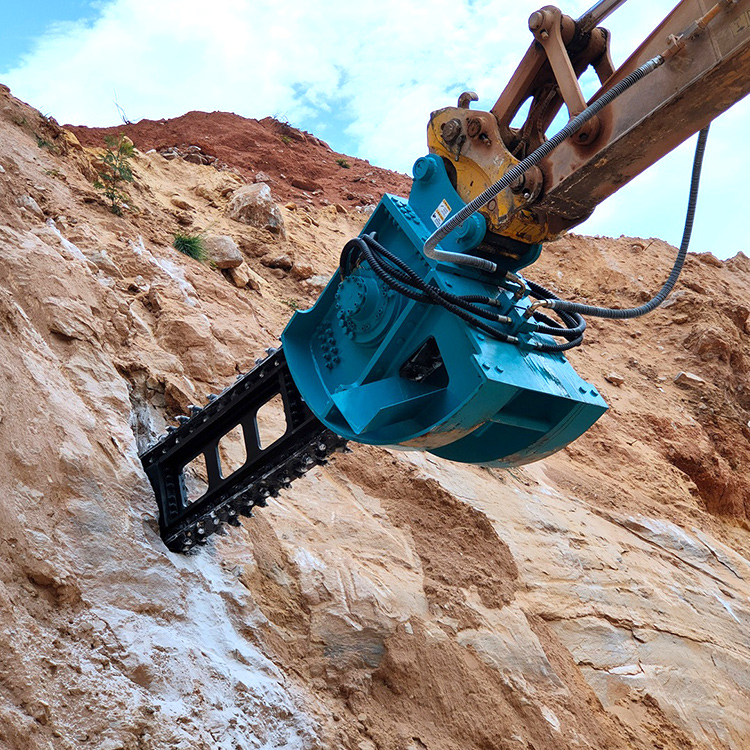 Chain-and-Boom Trencher side view on slope