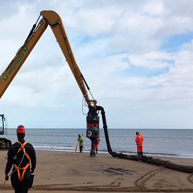 Excavator Mounted Submersible Pump used for beach dredging operation
