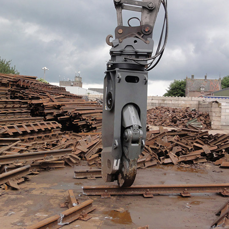 rail cutting shear front view on railway rail