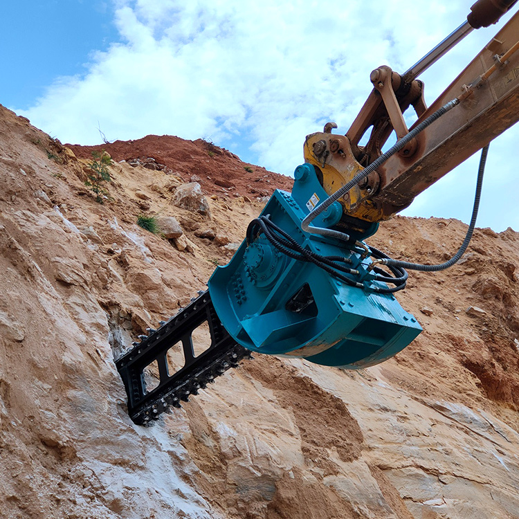 Excavator Trencher Attachment cutting rock face