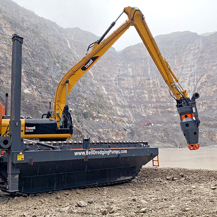 Hydraulic Sand Pump on excavator at quarry sediment removal site