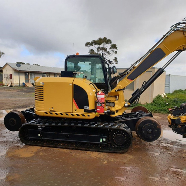 Rail wheel excavator side view at outdoor jobsite
