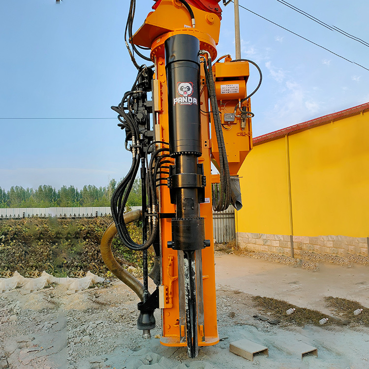 on-site display of hydraulic rock drill and splitter attachment