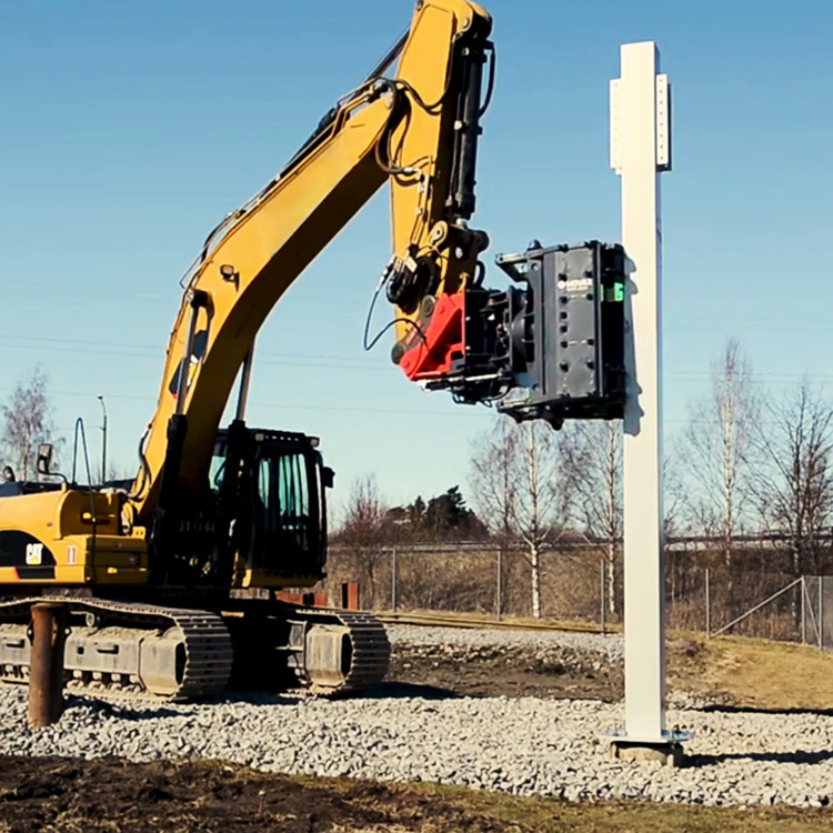 side grip sheet pile driver positioning pile with excavator