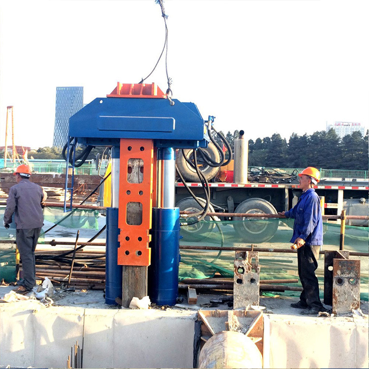 H-beam steel pile extractor positioned on site for pile removal