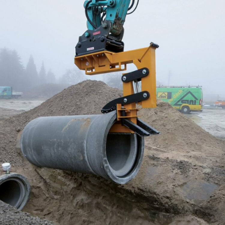 Concrete Pipe Lifter raising a precast concrete pipe above a trench