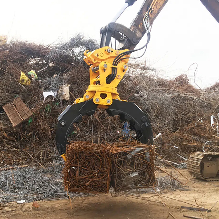 hydraulic rotating scrap metal grapple lifting bundled steel scrap
