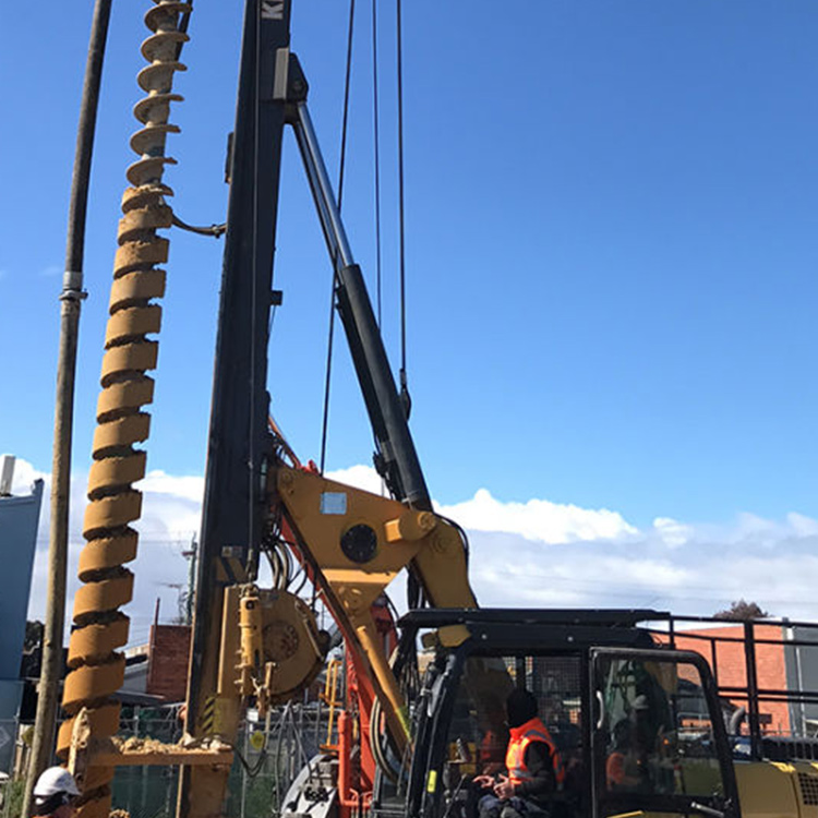 crawler cfa drilling rig close-up during foundation pile drilling