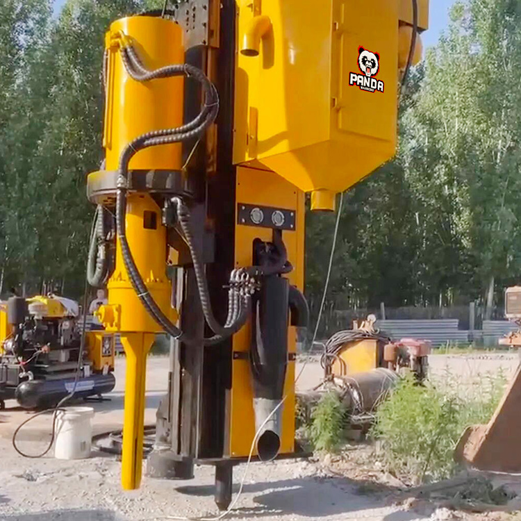 side view of hydraulic drilling and splitting machine during field operation