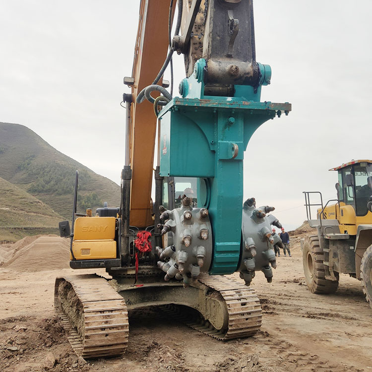 transverse drum cutter mounted on excavator in field