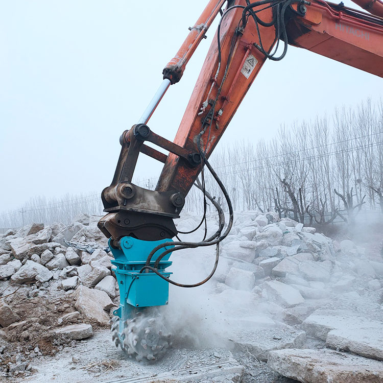 hydraulic drum cutter milling rock at demolition site