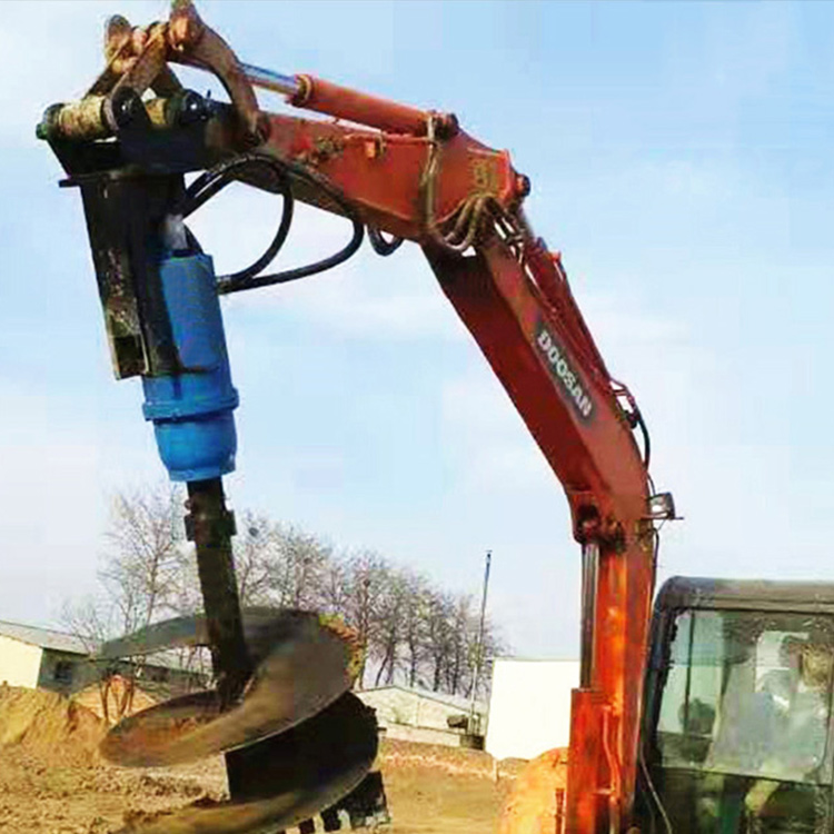 Auger Drill Attachment mounted on excavator for earth boring operation