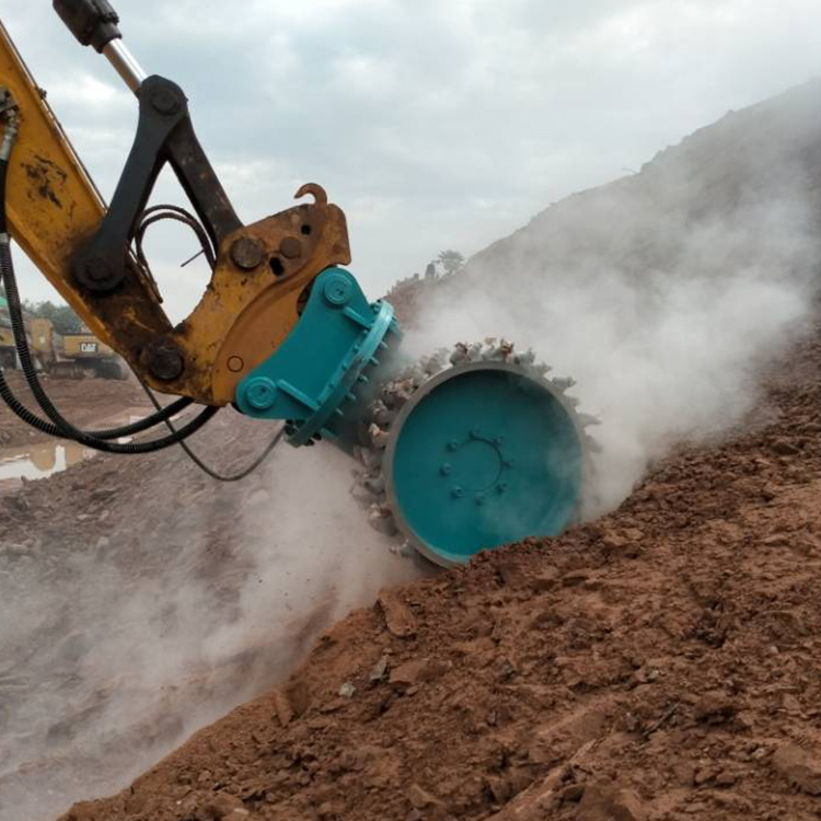 disc trencher cutting on sloped ground