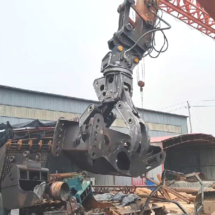 open demolition and sorting grapple attachment in yard
