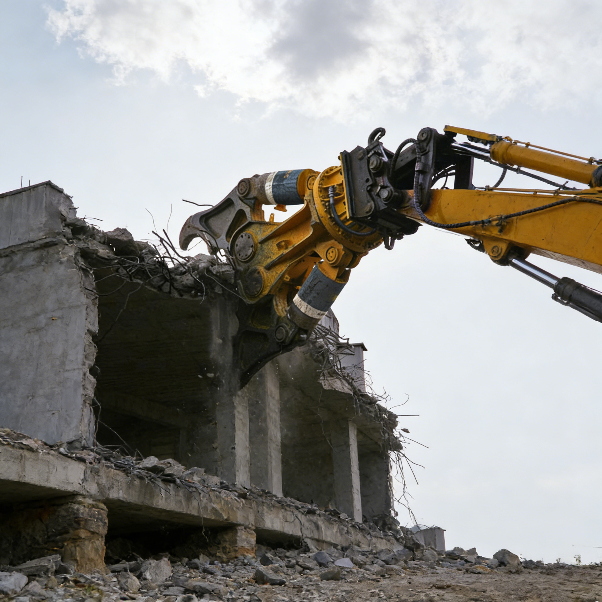 hydraulic demolition pulverizer side working view concrete processing