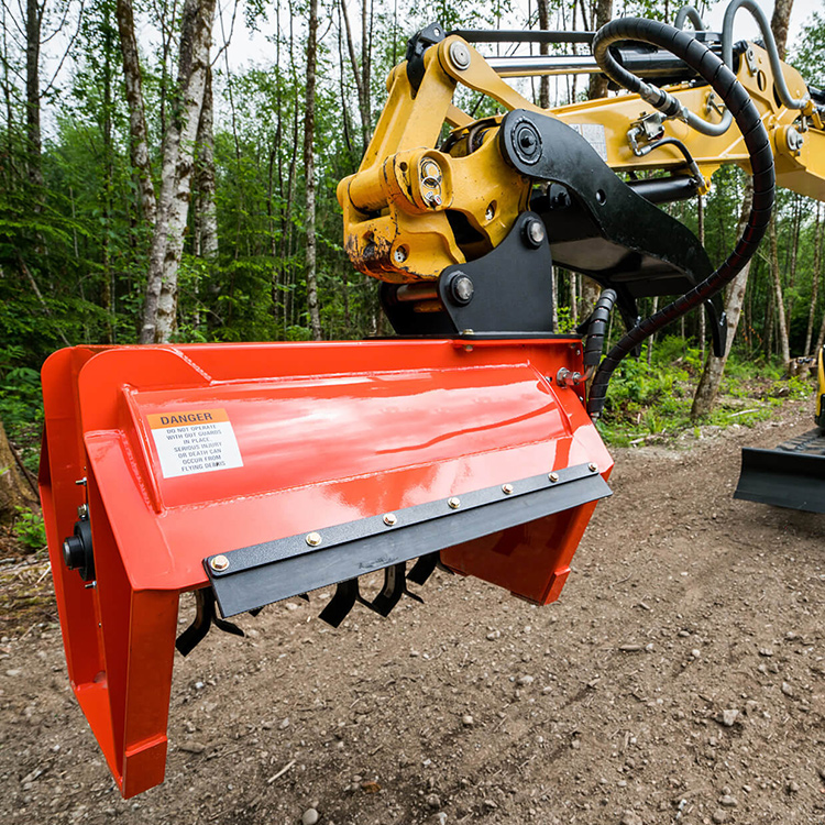 Excavator brush mulcher front view mounted on excavator arm