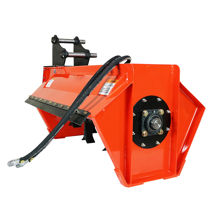 Mini excavator flail mower side detail with body housing and spindle section