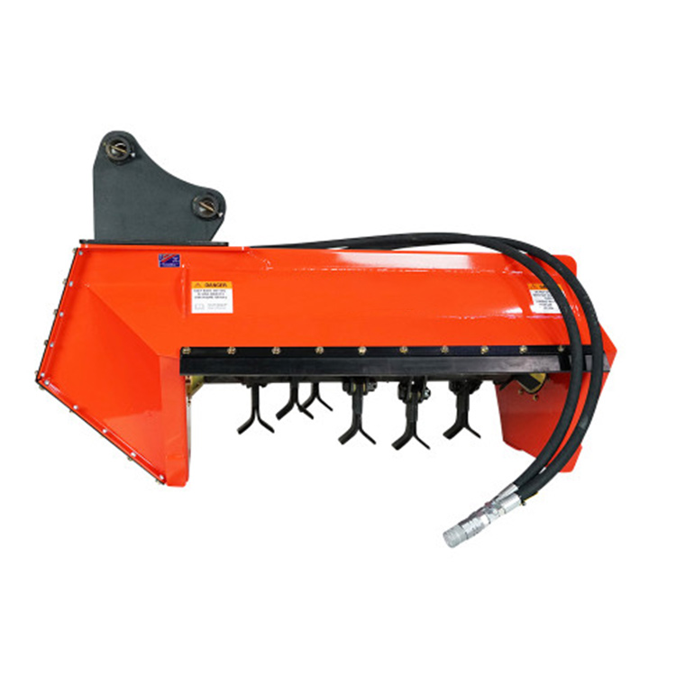 Excavator brush mower side view on clean background with hose assembly